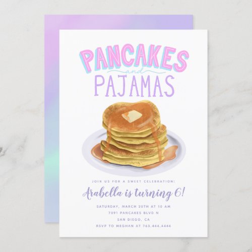 Pancakes and Pajamas Girl Birthday Party Invitation