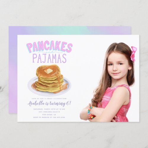 Pancakes and Pajamas Girl Birthday Party Photo Invitation