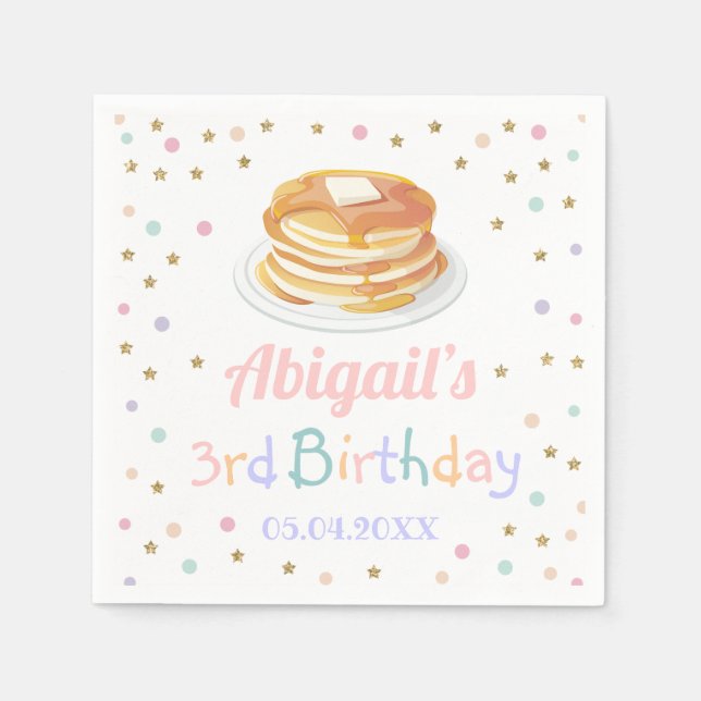 Pancakes and Pajamas Glitter Dot Star Kid Birthday Napkins (Front)