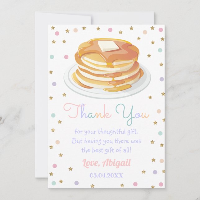Pancakes and Pajamas Glitter Dot Star Kid Birthday Thank You Card (Front)