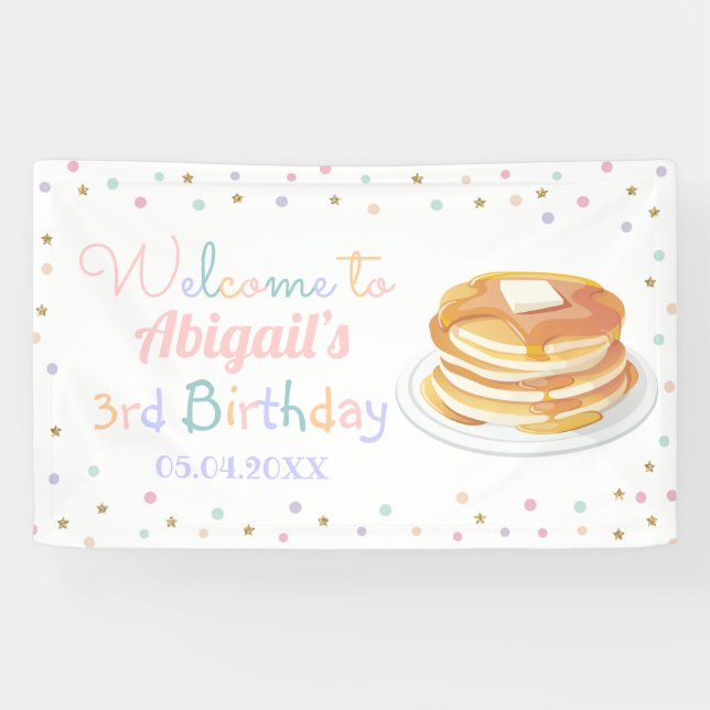 Pancakes and Pajamas Glitter Kid Birthday Backdrop Banner (Horizontal)