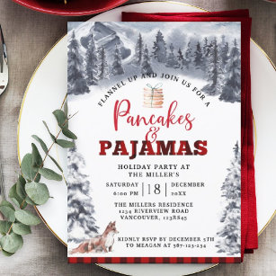 Pancakes and Pajamas Holiday Party, Rustic Invitation