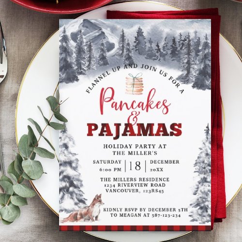 Pancakes and Pajamas Holiday Party Rustic Invitation