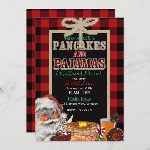 Pancakes and Pajamas Holiday Red Buffalo Plaid Invitation