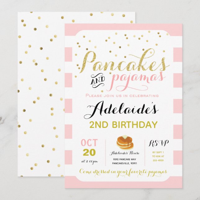 Pancakes and Pajamas Invitation Birthday party (Front/Back)