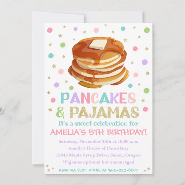 Pancakes and Pajamas Invitation | Pajama Party (Front)