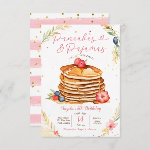 Pancakes and Pajamas Party Birthday Invitation