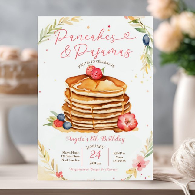 Pancakes and Pajamas Party Birthday Invitation (Creator Uploaded)