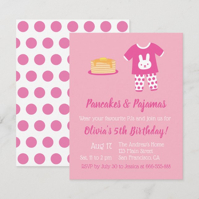 Pancakes and Pajamas Polka Dots Birthday Party Invitation (Front/Back)