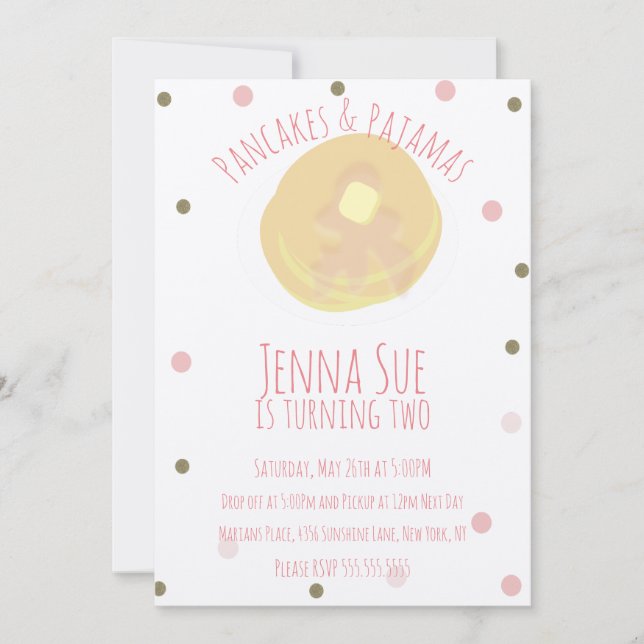 Pancakes and Pajamas Sleepover Girl Confetti Kraft Invitation (Front)