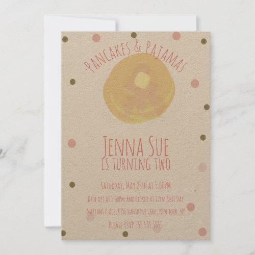 Pancakes and Pajamas Sleepover Girl Confetti Kraft Invitation