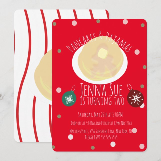 Pancakes and Pajamas Sleepover Girls | Christmas Invitation (Front/Back)