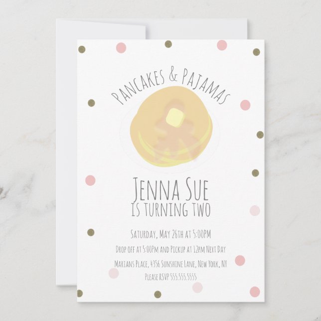 Pancakes and Pajamas Sleepover Girls Confetti  Invitation (Front)