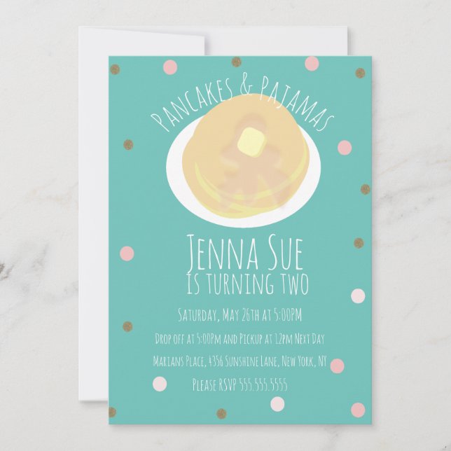 Pancakes and Pajamas Sleepover Girls | Confetti Invitation (Front)