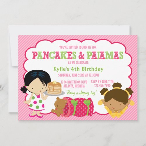 Pancakes and Pajamas Sleepover Party Custom Announcements
