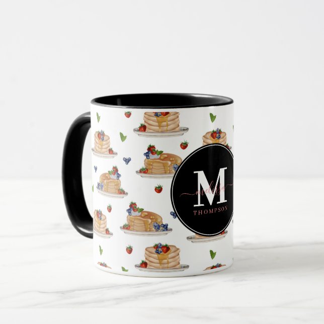 Pancakes Berries Breakfast Brunch Monogrammed Name Mug (Front Left)
