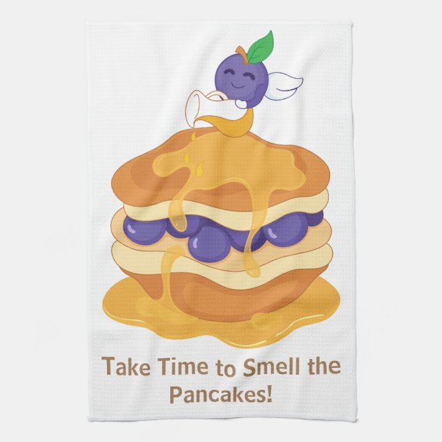 Pancakes Blueberry Cute Funny Humorous Kitchen Towel (Vertical)