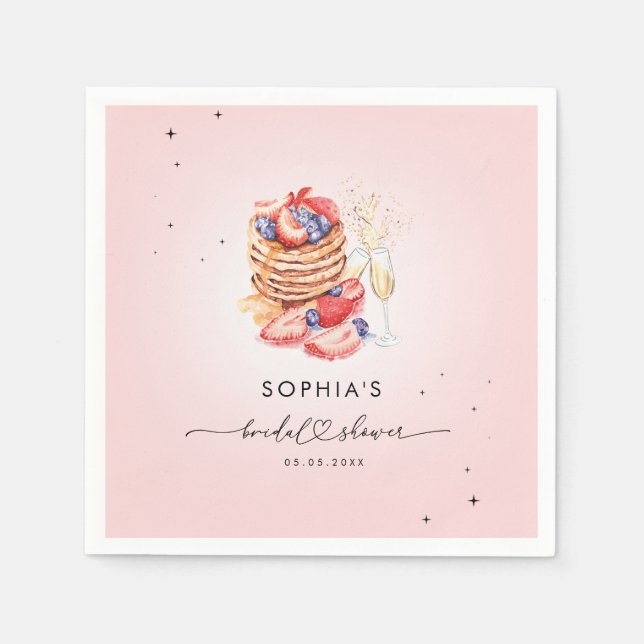 Pancakes Brunch & Bubbly Pink Bridal Shower Napkins (Front)