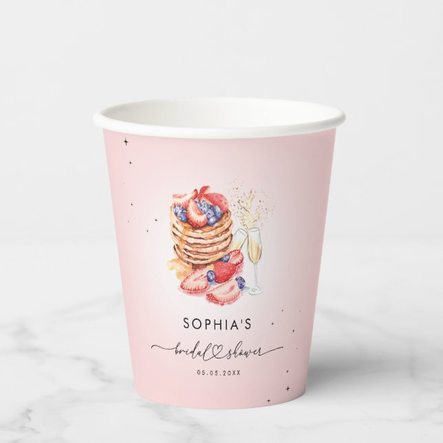 Pancakes Brunch & Bubbly Pink Bridal Shower Paper Cups (Front)