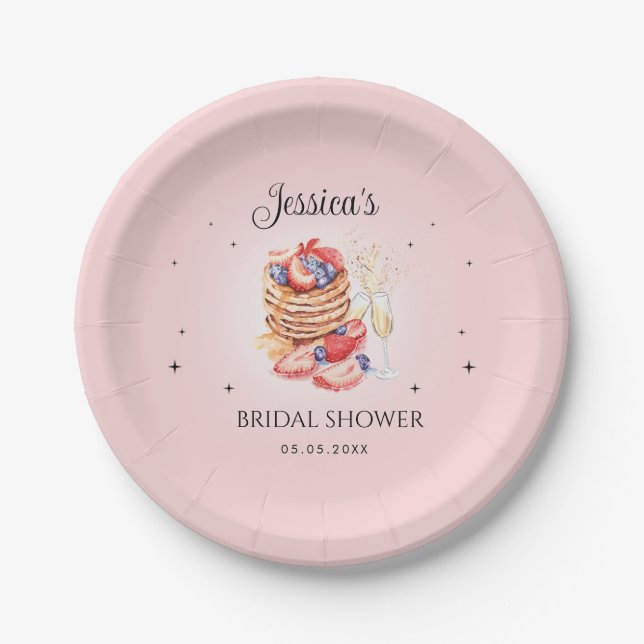Pancakes Bubbly Brunch Blush Pink Bridal Shower Paper Plates (Front)