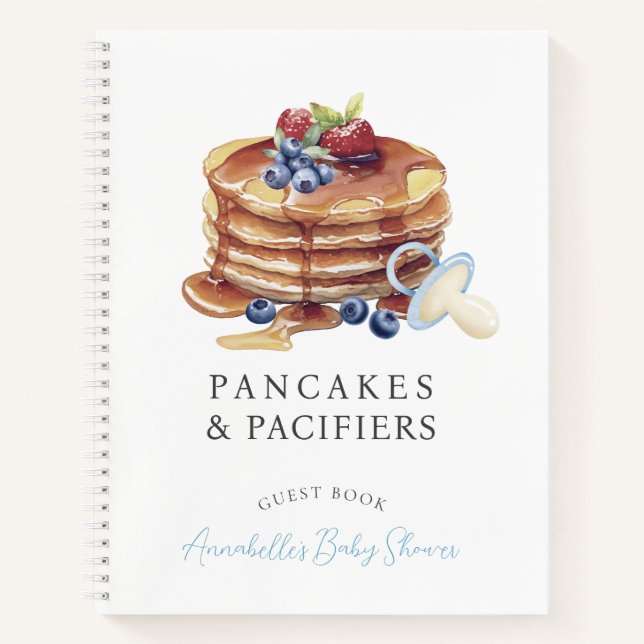 Pancakes & Pacifiers Blue Baby Shower Guest Book (Front)