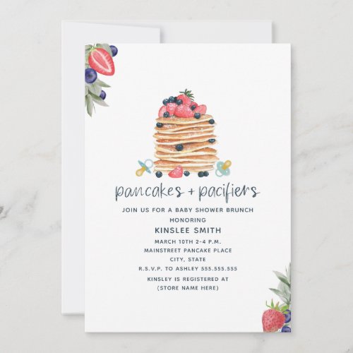Pancakes  Pacifiers Blue Brunch Boy Baby Shower Invitation
