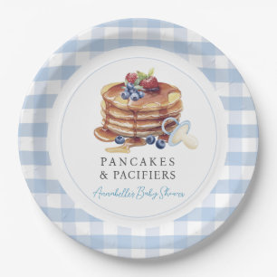Pancakes & Pacifiers Blue Gingham Boy Baby Shower Paper Plates
