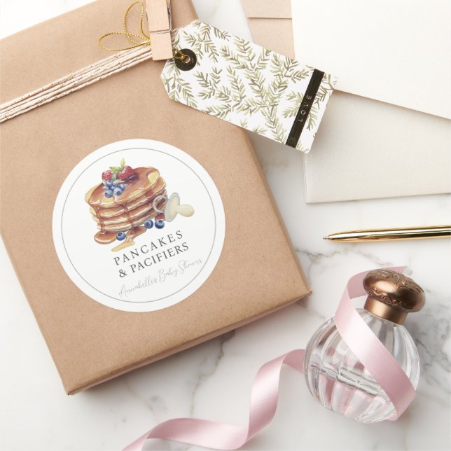Pancakes & Pacifiers Gray Baby Shower Classic Round Sticker (Gifting)
