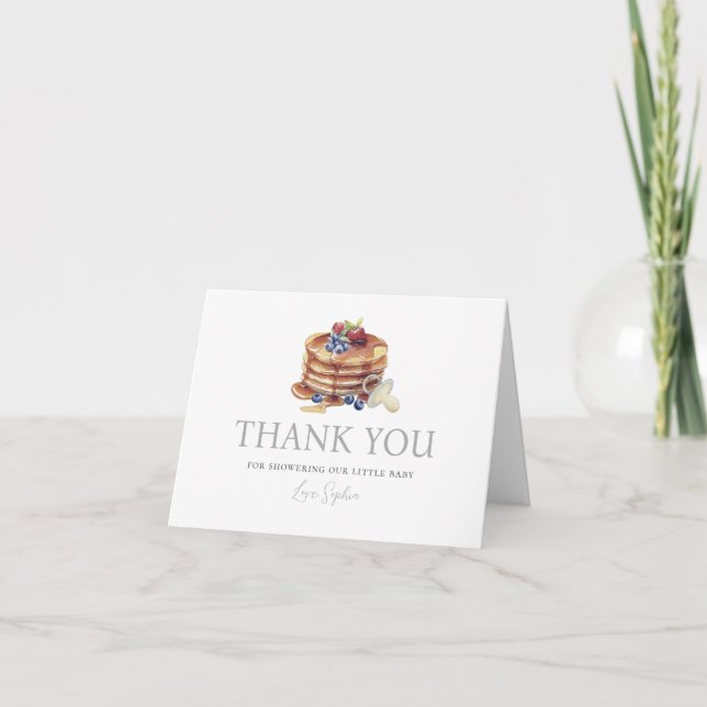 Pancakes & Pacifiers Gray Gingham Baby Shower Thank You Card (Front)