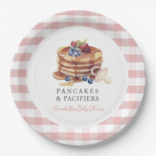 Pancakes & Pacifiers Pink Gingham Boy Baby Shower Paper Plates