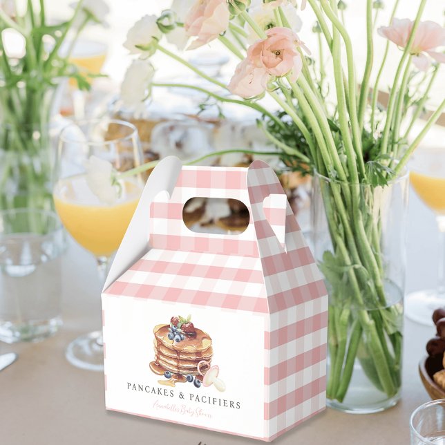 Pancakes & Pacifiers Pink Gingham Girl Baby Shower Favor Boxes (Creator Uploaded)