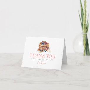 Pancakes & Pacifiers Pink Gingham Girl Baby Shower Letterpress Thank You Card