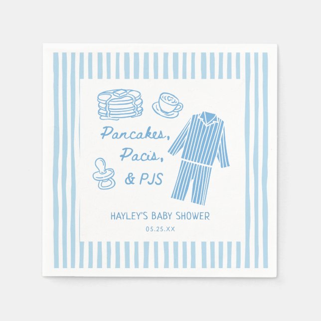 Pancakes, Pacis & PJs Boy Baby Shower Napkins (Front)