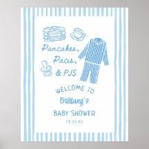 Pancakes, Pacis & PJs Boy Baby Shower Welcome 