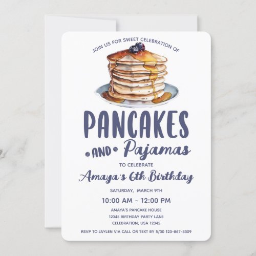 Pancakes  Pajamas Birthday Girl Party Invitation