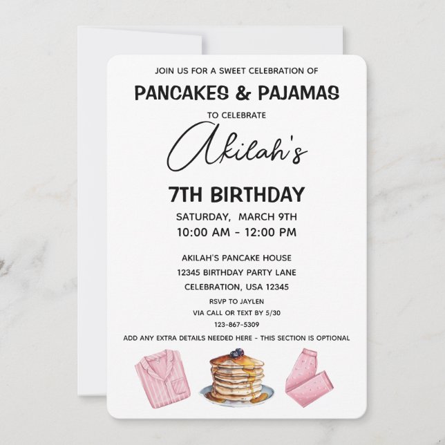 Pancakes & Pajamas Birthday Girl Party Invitation (Front)