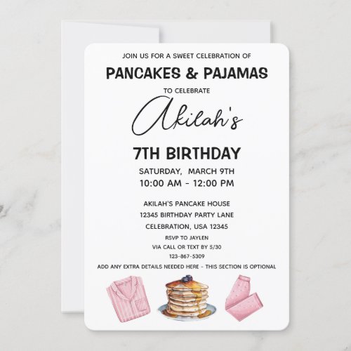 Pancakes  Pajamas Birthday Girl Party Invitation