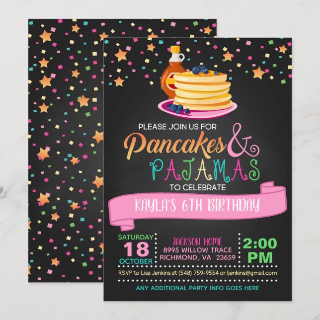 Pancakes & Pajamas Birthday Invitation (Front/Back)