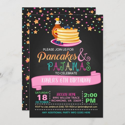 Pancakes  Pajamas Birthday Invitation