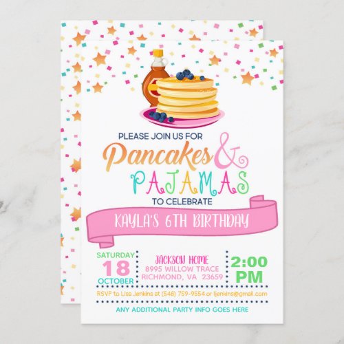 Pancakes  Pajamas Birthday Invitation _ White