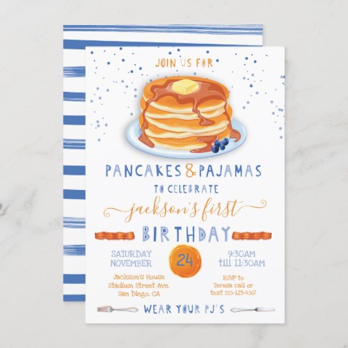 Pancakes  Pajamas Birthday Party Invitation