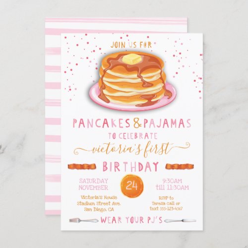 Pancakes  Pajamas Birthday Party Invitation