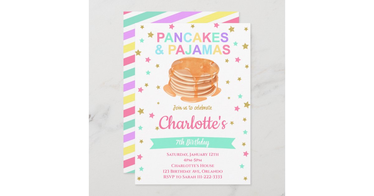 Pancakes Pajamas Birthday Party Invite Zazzle