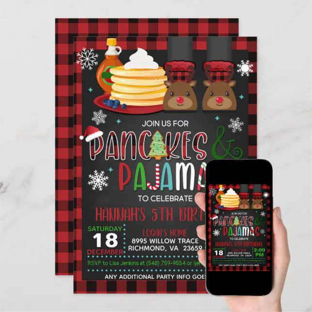 Pancakes And Pajamas Christmas Birthday Invitation B Zazzle