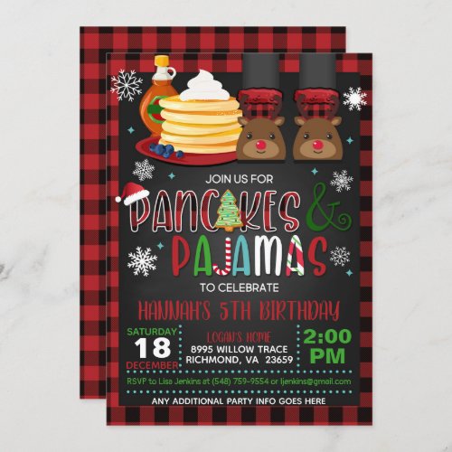 Pancakes  Pajamas Christmas Birthday Invitation B