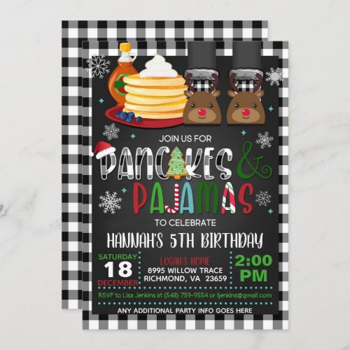 Pancakes  Pajamas Christmas Birthday Invitation R