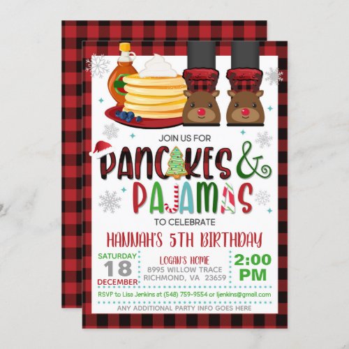 Pancakes  Pajamas Christmas Birthday Invitation W