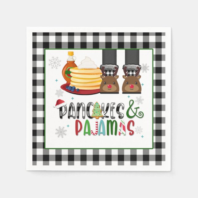 Pancakes & Pajamas Christmas Party Napkin - BW (Front)
