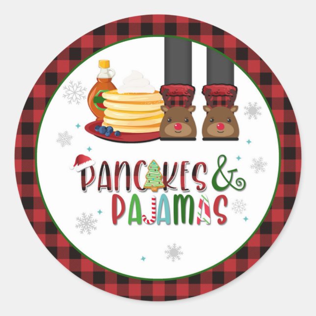 Pancakes & Pajamas Christmas Party Sticker - Wh (Front)
