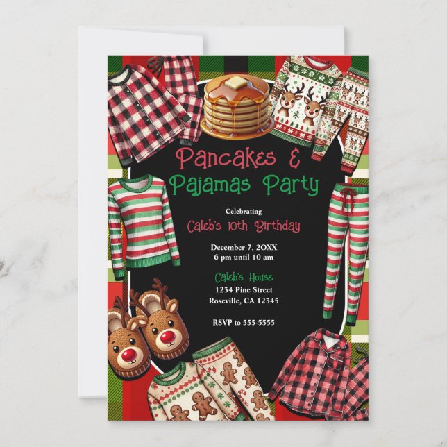 Pancakes & Pajamas Christmas PJ's Party Birthday Invitation (Front)